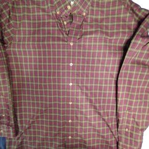 LL BEAN Shirt Mens Casual Button Up XL Tall Cotton Blend Red Plaid‎